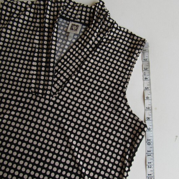 Anne Klein Women's Black/White Sleeveless Pearly Polka Dot Triple Pleat Top Sz L - Picture 8 of 12